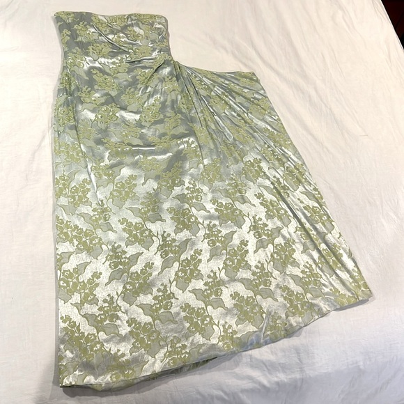 KAY UNGER 2pc GOWN + BOLERO Jacket Satin Celery Strapless Bead Floral Wedding 🎩 - Picture 5 of 11